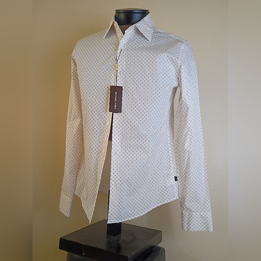 Michael Kors White Patterned Men's Dress Shirt